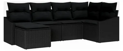 Produktbild von 6-teiliges Garten-Sofaset mit Kissen Schwarz Poly Rattan Lounge Sofa