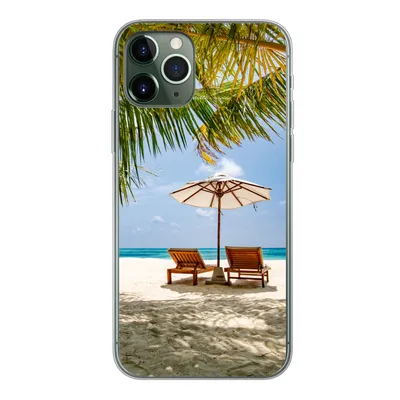 Produktbild von MuchoWow® Handyhülle Schutzhülle Hülle für iPhone 11 Pro Strandkorb - Sonnenschirm - Palme Silikon Softcase Handy Hülle - Handy