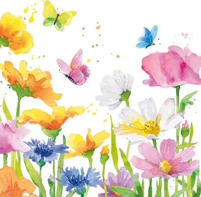 Produktbild von 20 Servietten Happy Spring - Schmetterlinge um bunte Wiese 33x33cm
