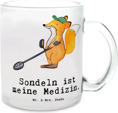 Produktbild von Mr. & Mrs. Panda Pott Fuchs Metalldetektor - Transparent - Geschenk, Teeglas, Sondeln, Münzen Suchen, Schatzsuche, Glasbecher, Trinkglas, Sondengänger, Haferl, Teetasse