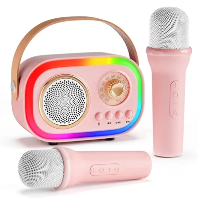 Produktbild von Karaoke Maschine mit 2 Karaoke Mikrofon für Kinder, Karaoke Maschine Kinder mit 4 LED & 12 Stimmeffekten,Mikrofon Kinder,Geburtstagsgeschenk