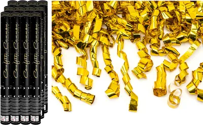 Produktbild von Konfetti Kanone mit Luftschlangen 40cm 12er Set gold