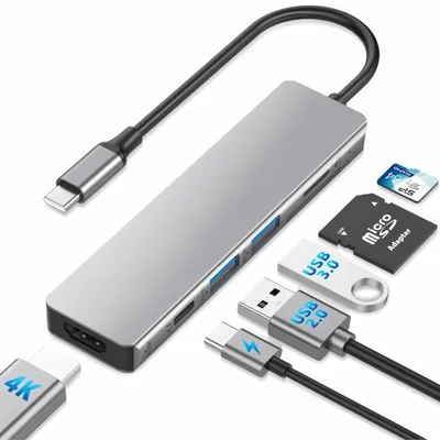 Produktbild von USB-C Multiport 6 in 1 Adapter – 4K HDMI, Power Delivery (PD), 2x USB 3.1, SD & microSD Kartenleser – Kompakter USB-C Hub für Laptop, MacBook & PC