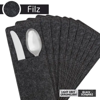 Produktbild von 10 Filz-Bestecktaschen im skandinavischen Design, 4 mm dick, ca. 25x10cm