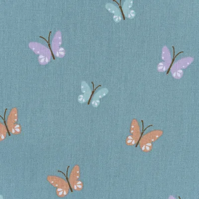 Produktbild von Baumwollstoff Meterware Bio Popeline Organic Schmetterlinge blau 1,4m