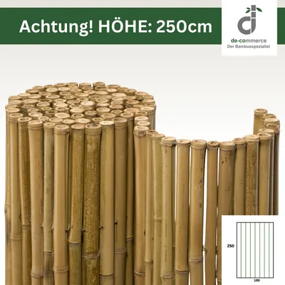 Produktbild von Bambus Sichtschutz 250x180 cm (HxB) DELUXE Bambusmatte 250cm Hoch | Gartenzaun Balkon Sichtschutz | Natur Bambus Zaunverkleidung | Ø 20–30 mm