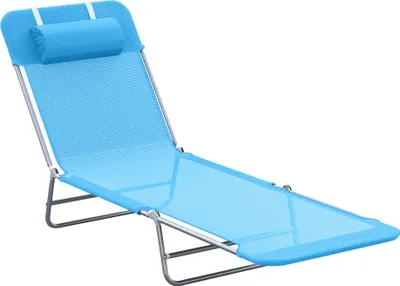 Produktbild von Sonnenliege klappbar Gartenliege mit Kopfkissen, 5-Fach verstellbare Rückenlehne bis 120 kg Blau