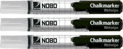 Zdjęcie produktu dla marker kredowy nobo wet wipe biały 3 markery