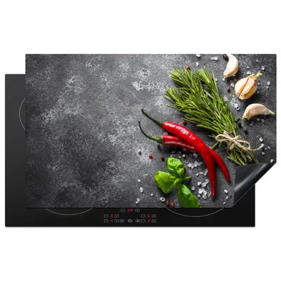Produktbild von KitchenYeah© Herdabdeckplatte Pfeffer - Kräuter - Gewürze - Beton , 85x52cm, Küche Deko, Glaskeramikkochfeld Herdabdeckung, Abdeckplatte fùr Kochfeld