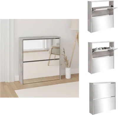 Produktbild von vidaXL Schuhschrank mit Spiegel 2 Fächer Betongrau 63x17x67 cm -  Schuhregale & -schränke