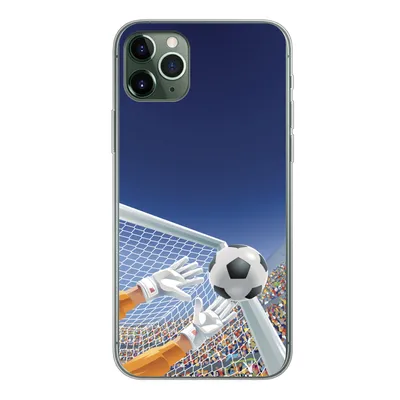 Produktbild von MuchoWow® Handyhülle Schutzhülle Hülle für iPhone 11 Pro Max Eine Illustration eines Torwarts, der den Fußball stoppt - Junge - Mädchen - Kind Silikon Softcase Handy Hülle - Schutz