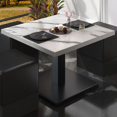 Produktbild von BM | Bistro Loungetisch | B:T:H 50 x 50 x 41 cm | Weiß Marmor / Schwarz | Bistro Tisch Loungetisch