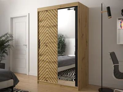 Obrázok produktu pre Úzka zrkadlová šatníková skriňa 120 cm ORIOT - dub artisan / čierna