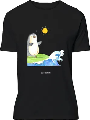 Produktbild von Mr. & Mrs. Panda Größe XL T-Shirt Pinguin Surfer - Schwarz - Geschenk, Urlaub, Shirt, Tshirt, Hawaii, Optimistisch, Portugal, mit Spruch, Motiviert