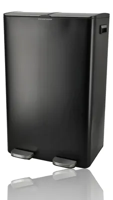 Obrázek produktu pro Dvojitý pedálový odpadkový koš z nerezové oceli, černý, objem 2 x 30 litrů, s výklopným víkem, pro třídění odpadu v kuchyni