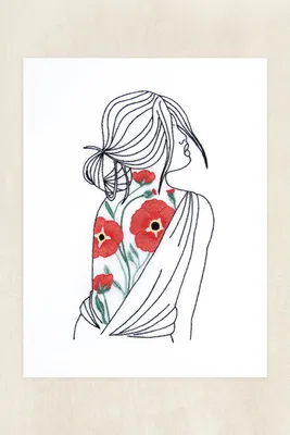 Imagen del producto de Kit de bordado a punto de cruz DMC "Retrato con amapolas", 17x28 cm