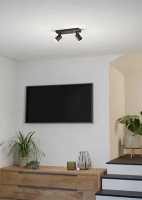 Produktbild von Eglo LED Smart Deckenleuchte Melitello-Z Schwarz 25cm 2 x 3,7W 1100lm RGBTW 2700K - 6500K Dimmbar App Google Alexa Bluetooth ZigBee Matter