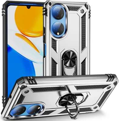 Produktbild von Honor X7 Hülle, Dual Layer Robust Militäre Schutzhülle mit Ringhalterung Ständer für Honor X7 Silber