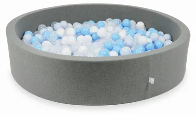 Image de Dry Grey Pool 130x30 avec 600 balles : transparent, blanc, bleu clair, bleu clair perle