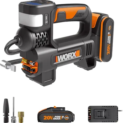 Produktbild von WORX WX092.9 Akku-Kompressor - 4 in 1: multifunktionale Luftpumpe mit punktgenauer Digitalanzeige & Druckkontrolle, Arbeitsleuchte & SOS-Notsignalleuchte - max. 10 bar - ohne Akku & Ladegerät