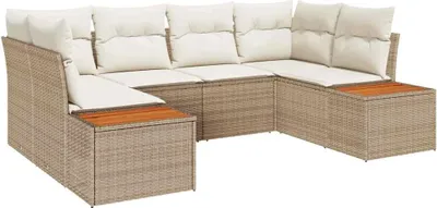 Immagine prodotto di Set divano da giardino vidaXL con cuscini, 6 pezzi, beige e crema, in polyrattan