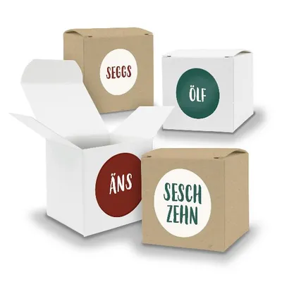 Produktbild von Adventskalender zum Füllen 24x Würfel 6,5cm gemischt WEISS BRAUN + Sticker V06 Z27