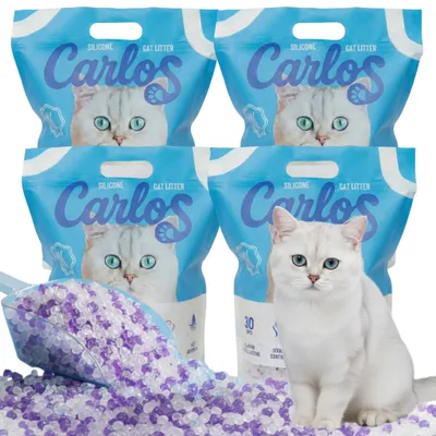 Zdjęcie produktu dla CARLOS Silikonowy żwirek dla kota 4 x 3,8 litra Bezpyłowy i bezzapachowy, superchłonny, o właściwościach antybakteryjnych, higieniczny
