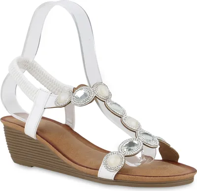 Produktbild von VAN HILL Damen Keilsandaletten Sandaletten Strass Zierperlen Sommer Schuhe 840957, Farbe: Weiß, Größe: 40