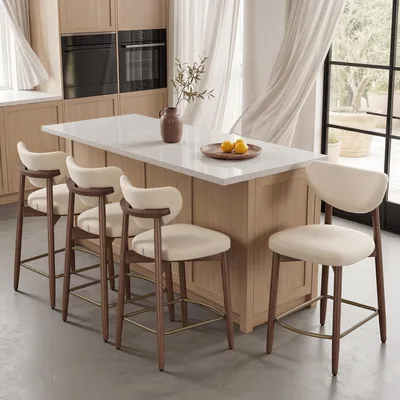 Image de VASAGLE, ensemble de 4 tabourets de bar, avec pieds en bois massif et dossier ergonomique