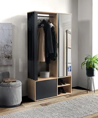 A narrow hallway or entryway with a modern wardrobe unit.