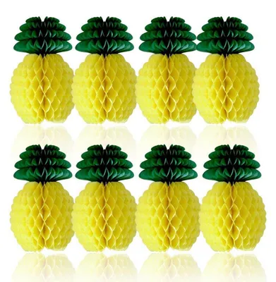 Produktbild von Wabenball Ananas Papier Deko Set 8 Stück 21 cm Gelb