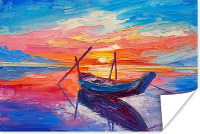 Produktbild von MuchoWow® Poster Malerei - Boot - Ölfarbe - Wasser 60x40 cm - Schlafzimmerdekoration