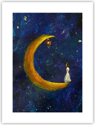 Produktbild von Poster - Poster ohne Rahmen - Mädchen auf der Mond - 30x40 cm - Wand Bild - Wanddeko - Wandbilder - Kunstposter - Wandposter - Bilder - Kunstdruck - Wanddekoration - Wandbild - P2XPA30x40-4575