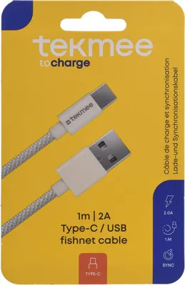 Image de TEKMEE 40 43 01 66 Câble de charge USB-A/USB-C fishnet blanc