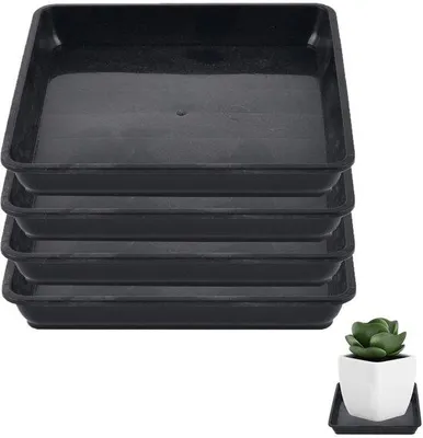 Productafbeelding van Set van 4 plastic plantenbakken - Rechthoekige plantenbakken - Regenopvangbakken - 35 mm - Geschikt voor binnen- en buitengebruik - Afvoerkunststofbak