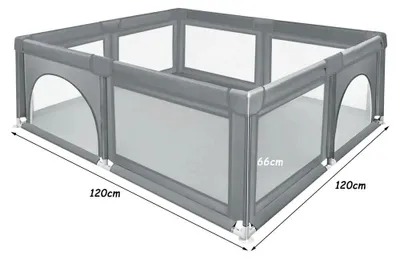 Zdjęcie produktu dla Kojec dla niemowląt – kwadratowy, 120 x 120 cm – do użytku wewnątrz i na zewnątrz – solidna metalowa rama – dla dzieci w wieku 0–12 miesięcy – ciemnoszary