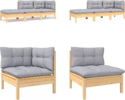 Produktbild von vidaXL 3 tlg. Garten Lounge Set mit Grauen Kissen Kiefer Massivholz - Garten-Lounge-Set - Garten-Lounge-Sets - Gartenmöbel-Set - Gartenmöbel-Sets