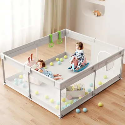 Produktbild von Laufstall Baby 175x150cm - Großes Laufgitter Baby, XXL Sicherheitsspielplatz Für Kinder Mit Atmungsaktivem Netzdesign, Rutschfeste Basis, 2 Zugringe