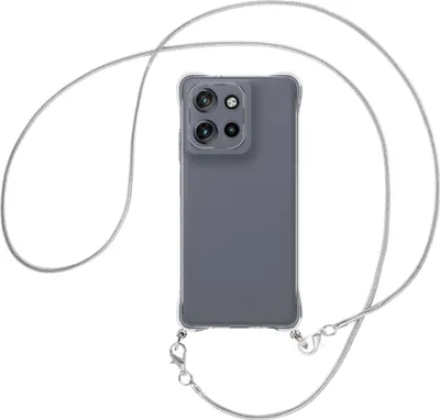 Produktbild von Handykette Backcover-Schutzhülle mit Band (Metall silberfarben) für Motorola Moto G Power 5G (2025) - silberfarbene Snake-Kette