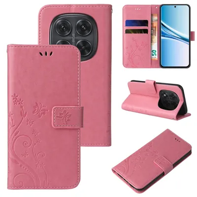 Produktbild von Handyhülle für Xiaomi Redmi Note 15 Pro Floral Blumen Schmetterling Flip Cover Hülle Case Klapphülle Handytasche Farbe: Rosegold