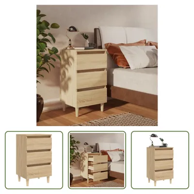 Produktbild von The Living Store Nachttisch mit Massivholz-Beinen Sonoma-Eiche 40x35x69 cm