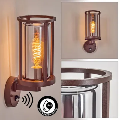 Produktbild von Frascati Außenwandlampe m. Bewegungsmelder aus Metall/Glas in Rost-/Rauchfarben