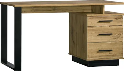Produktbild von BETTSO Schreibtisch mit drei Schubladen modern LAMELO Eiche Wotan + Schwarz matt