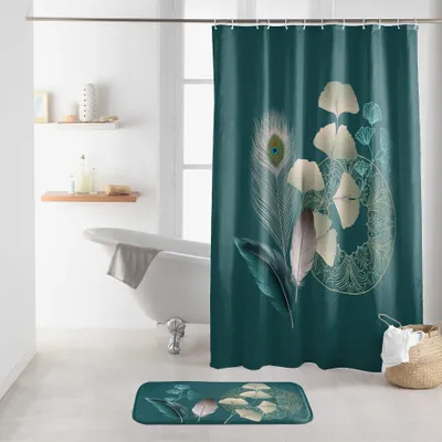 Image de Rideau de Douche avec Crochets 180 x 200 cm Ginkoblue - Polyester Imprimé