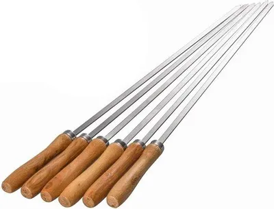 Immagine prodotto di Uniqoos® Spiedini per griglia, 43 cm, set da 6, in acciaio inossidabile SUS304 con manico in legno, spiedini riutilizzabili per kebab e carne, accessori robusti per la cucina e per l'uso all'aperto