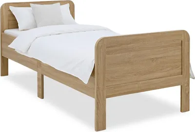 Image de Lit confortable 90x200 Lit pour Seniors Hauteur réglable Lit en bois Chêne  Lit simple Cadre de lit