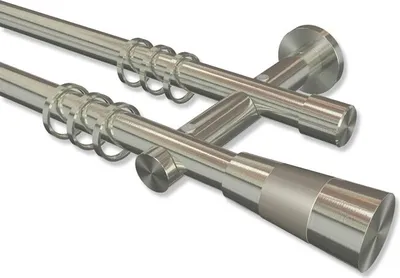 Produktbild von Interdeco Gardinenstange, Vorhangstange Edelstahl-Optik Modell Platon Tanara, 20 mm Ø 2-läufig, 360 cm (geteilt)