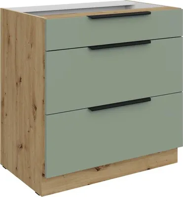 Produktbild von LUNARA Unterschrank mit Schubladen – Breite 80 cm, grün/Eiche (handwerklich gefertigt)