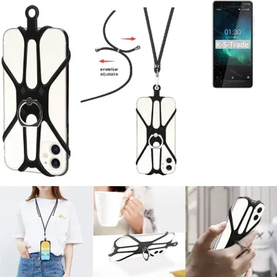 Produktbild von K-S-Trade 3in1 Handykette Handyband Handykordel Halsband Smartphone-Ring Handy-Ring kompatibel mit Nokia 3.1 C Fingerhalterung Handyring Tischständer
