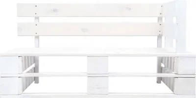 A white wooden pallet corner bench against a white background.